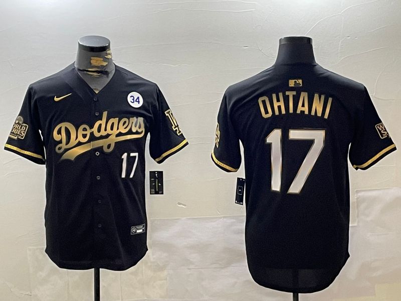 Men Los Angeles Dodgers 17 Ohtani Black Gold Game 2024 Nike MLB Jersey style 11201
